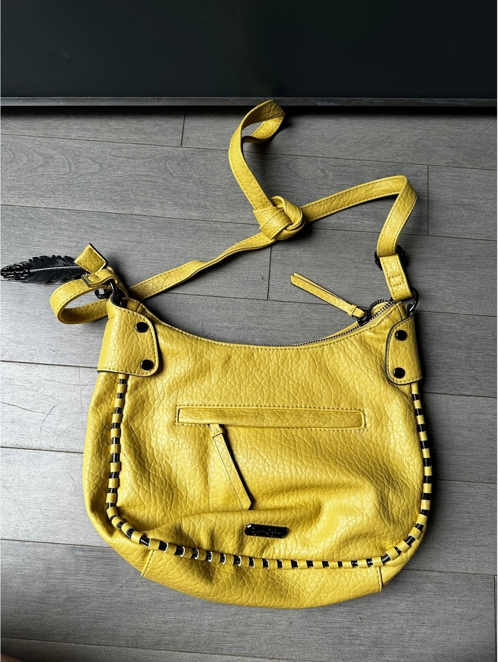 Women’s Jessica Simpson Yellow Leather Crossbody Shoulder Bag with Feather Charm